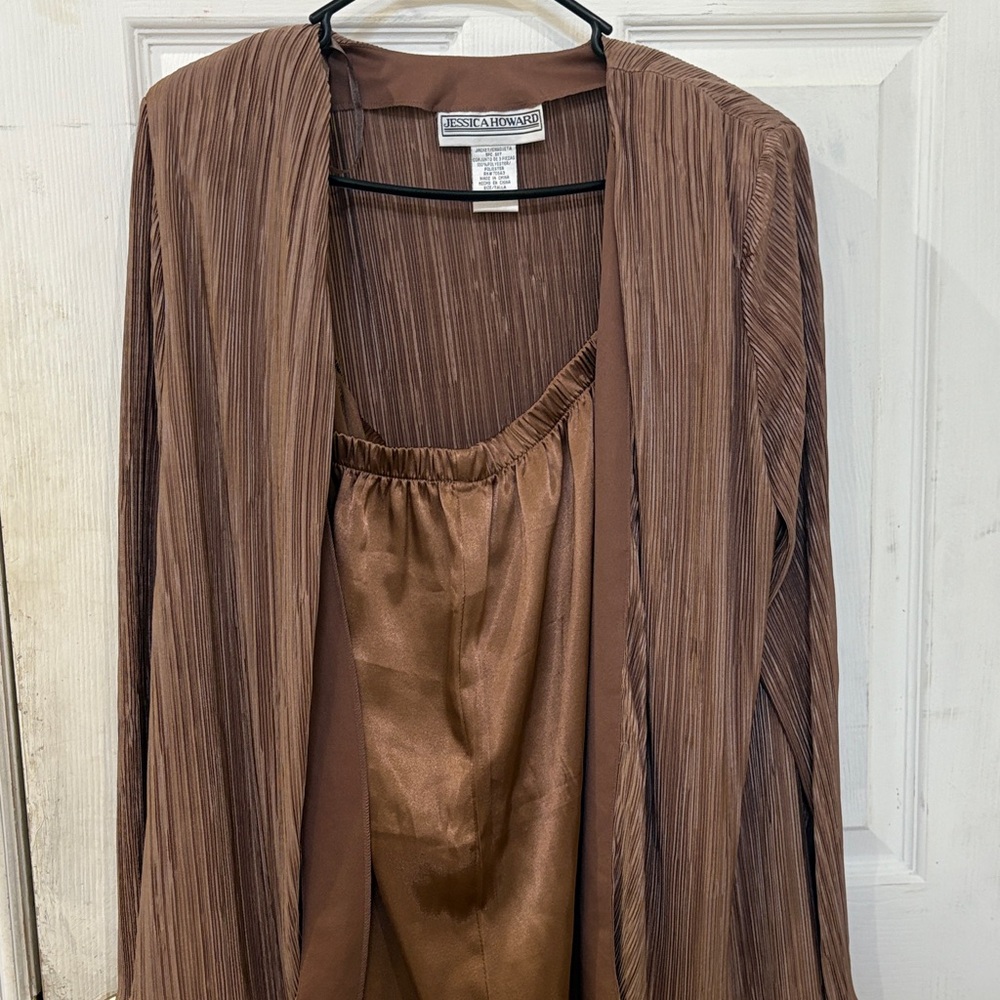 Jessica Howard Brown Pleated Jacket and Top Set